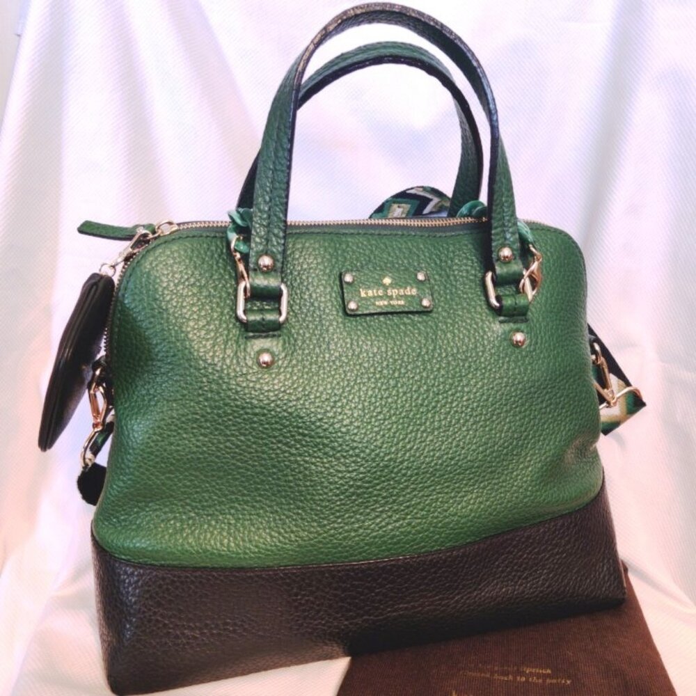 Kate Spade Lg Maise Bowler Satchel in Bottle/Black EUC + NEW Coin Purse/Straps - Picture 7 of 15